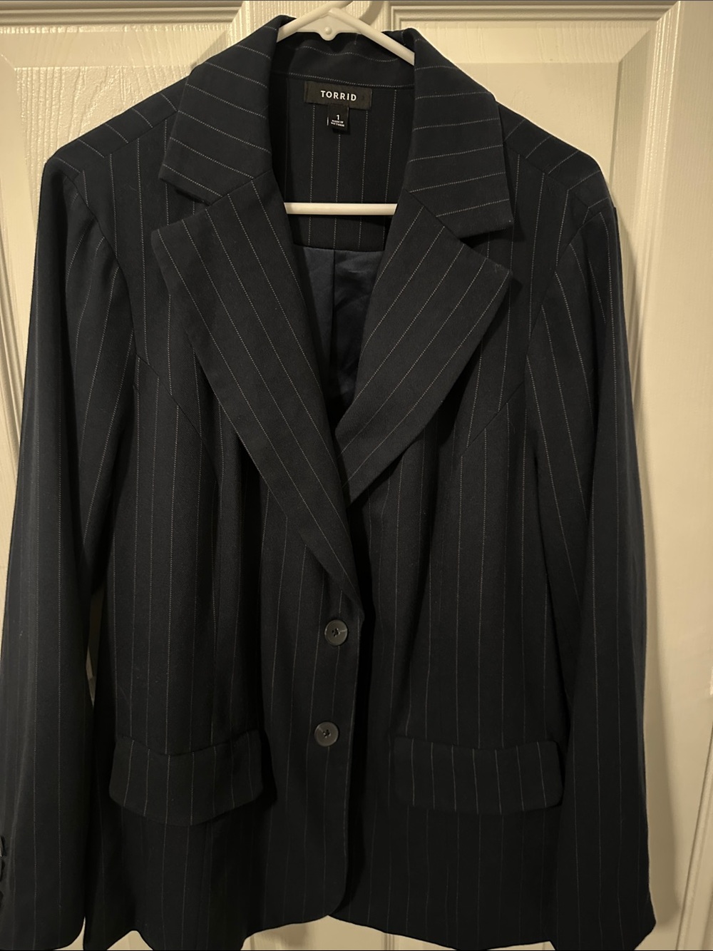 Torrid Dark Navy Pinstripe Tailored Blazer